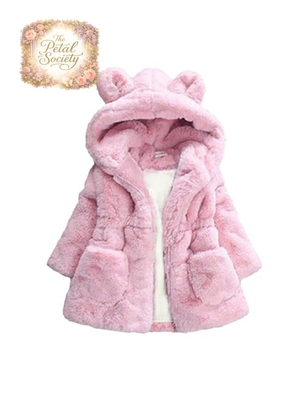 Girls Winter Warm Coat Faux Fur Hooded Fleece Jacket